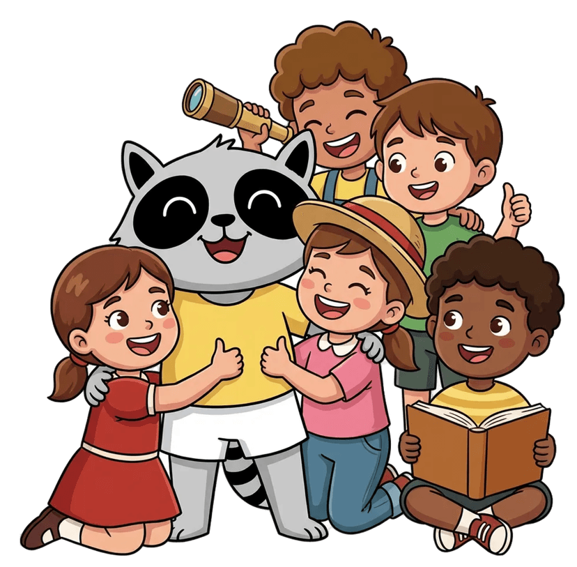 Wasbeer knuffel met kinderen